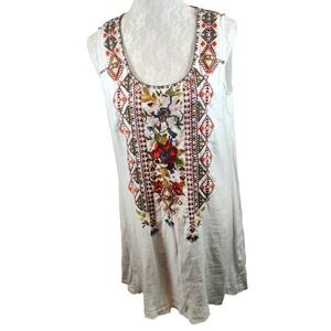 Johnny Was Los Angeles Embroidered Linen Dress Sleeveless‎ Boho Festival